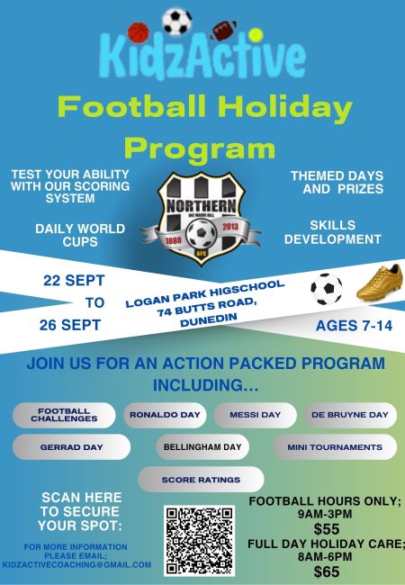 Childrens Football Holiday program Dunedin 2025 Spring